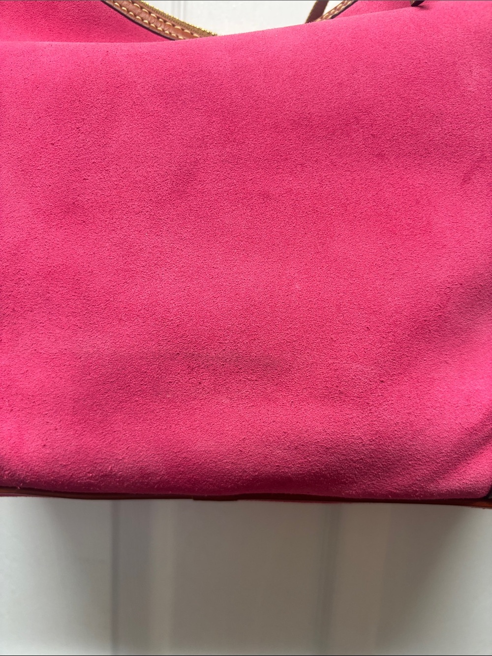 Dooney & Bourke Pink Suede Hobo Shoulder Bag & Brown Leather Trim Gold Hardware - Picture 5 of 11